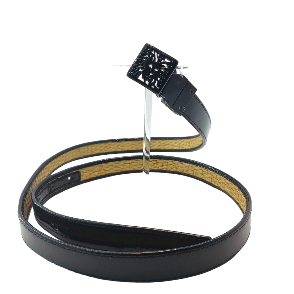 Size S/M Anne Klein Womens Black Patent Belt Formal Skinny Minimalist Old Money